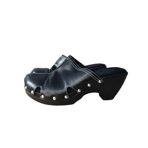 Bass Women's Dixie Mules Clogs Shoes Black Leather Studded Size 7M